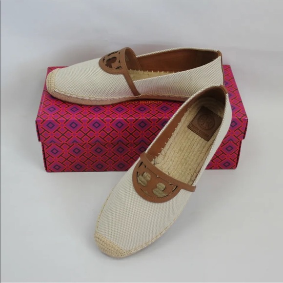 Tory Burch Shoes - Tory Burch Women's Natural & Tan Sidney Espadrille Flats Size 9.5